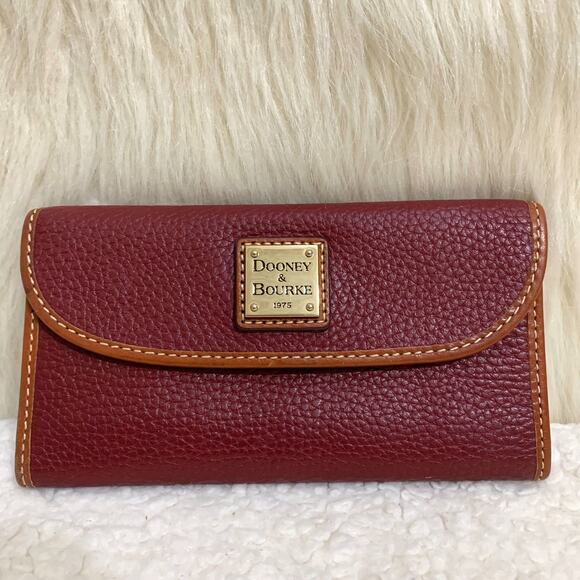Dooney & Bourke Handbags - DOONEY & BOURKE Dark Red/Tan Leather Trifold Continental CLAREMONT Wallet